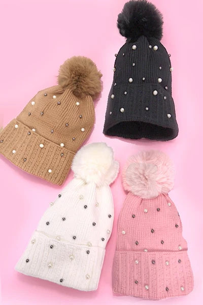 Faux Fur Pom Pom Beanie Hat