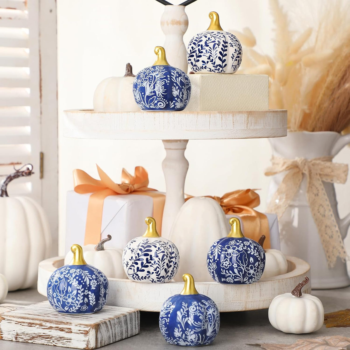 White Ceramic Chinoiserie Pumpkin
