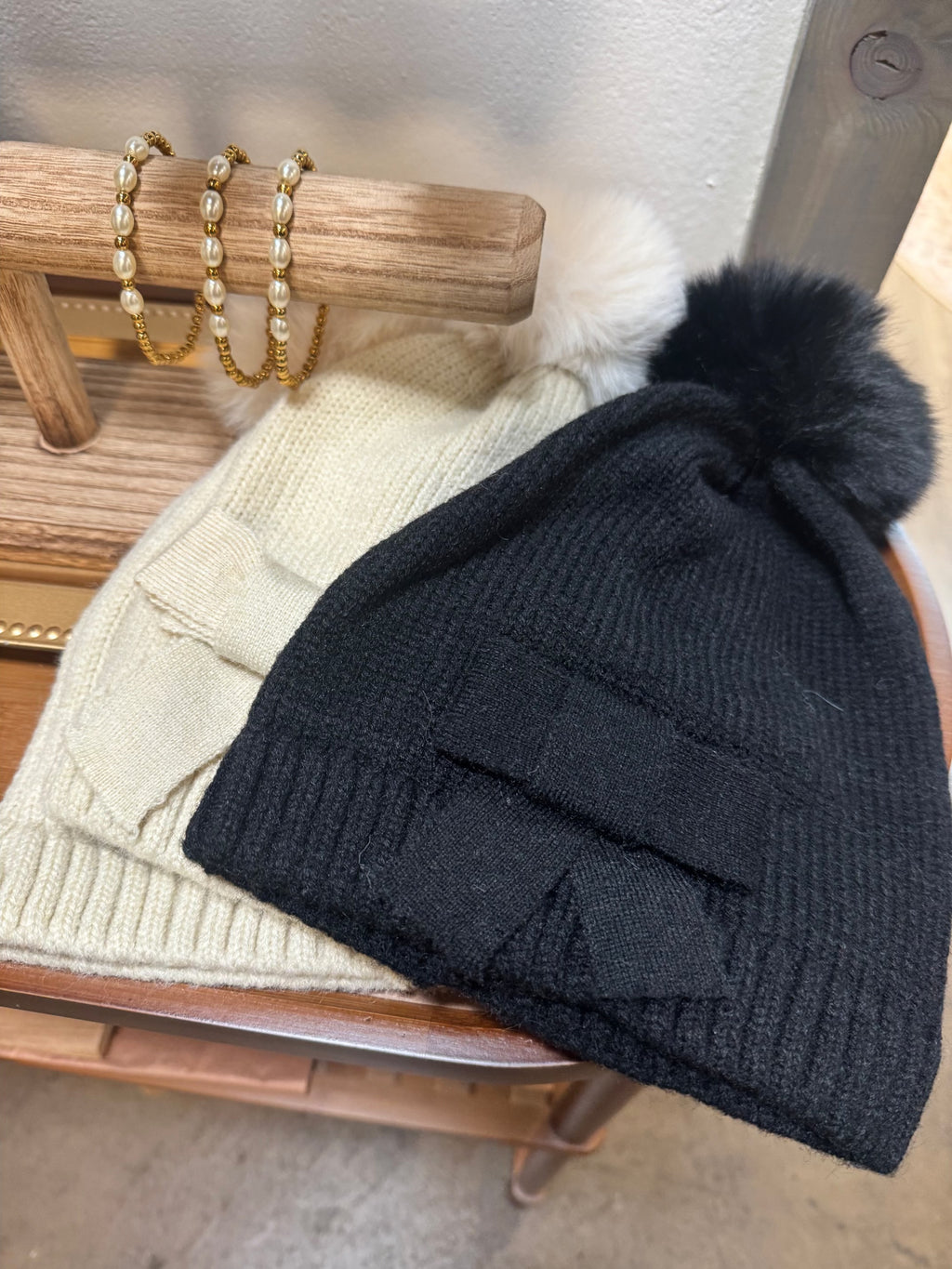 Soft Bow Pom Pom Beanie Hat
